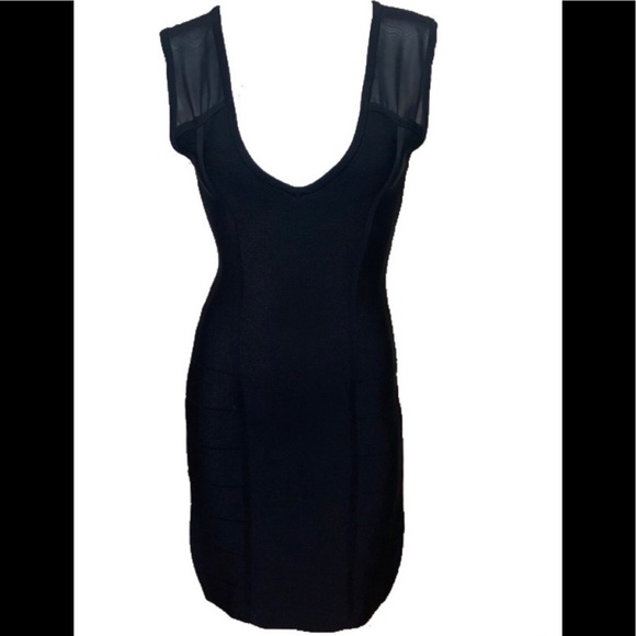 Bebe Little Black Dress mesh sleeves size small double V-neck - Picture 3 of 3